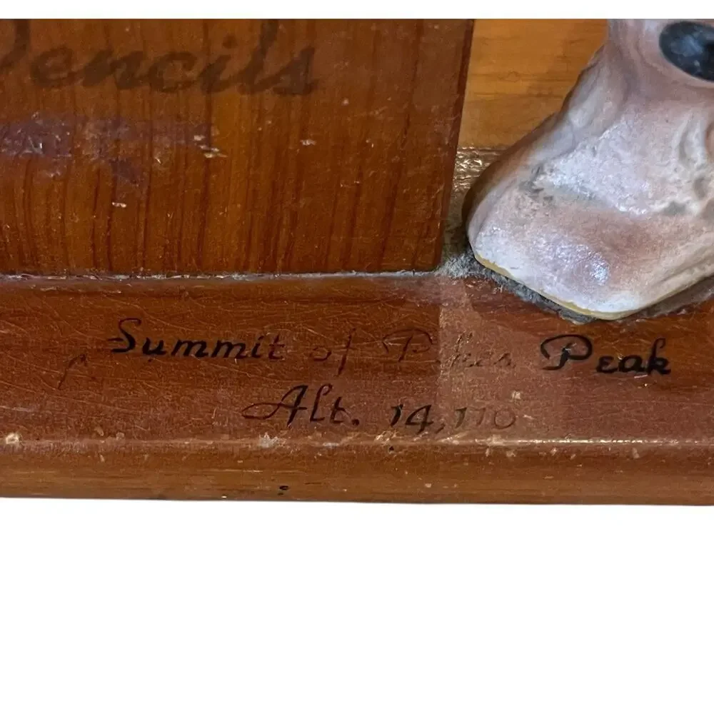 VTG Wood Deer Pen Pencil Holder Bambi Doe Pikes Peak Souvenir MCM 4.5” Long
